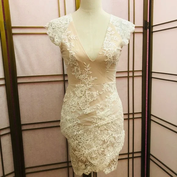 Angel Biba | Dresses | Angel Biba Dress Bodycon Nude Lace Tulip Hem |  Poshmark